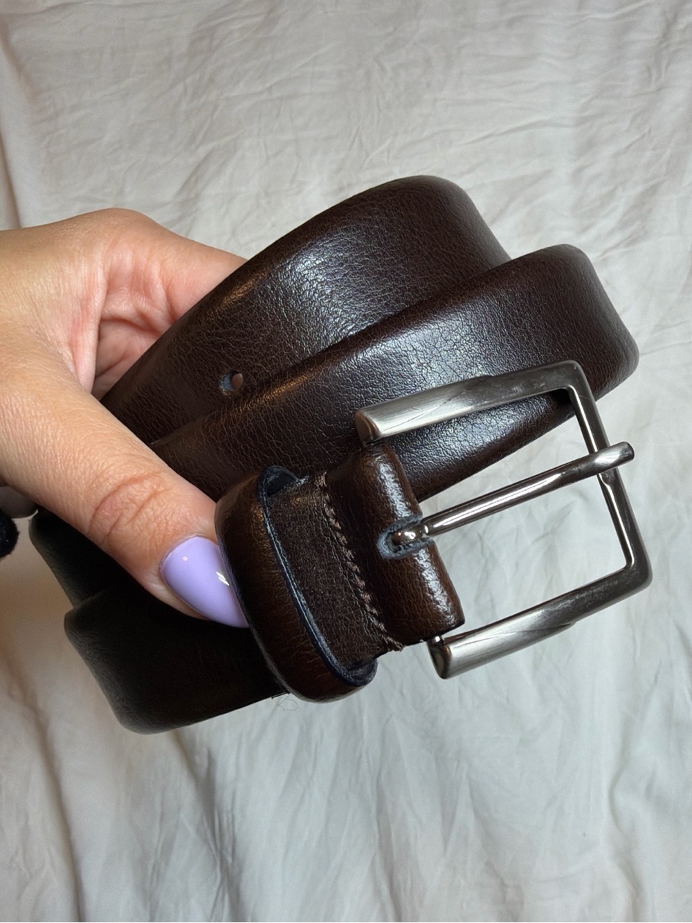 Trafalgar Dark Brown Leather Belt with Silver-Tone Buckle